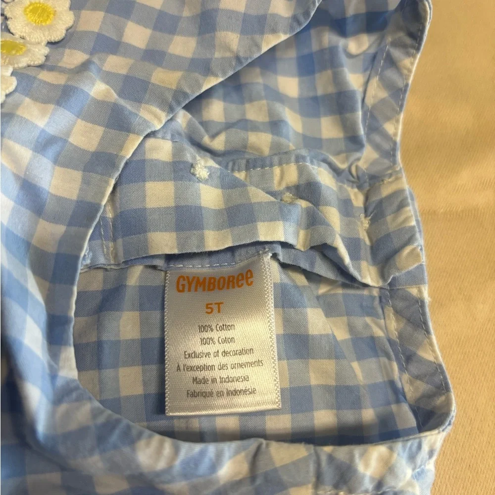 Gymboree Blue and‎ White Gingham Blouse with Ruffle and Daisies